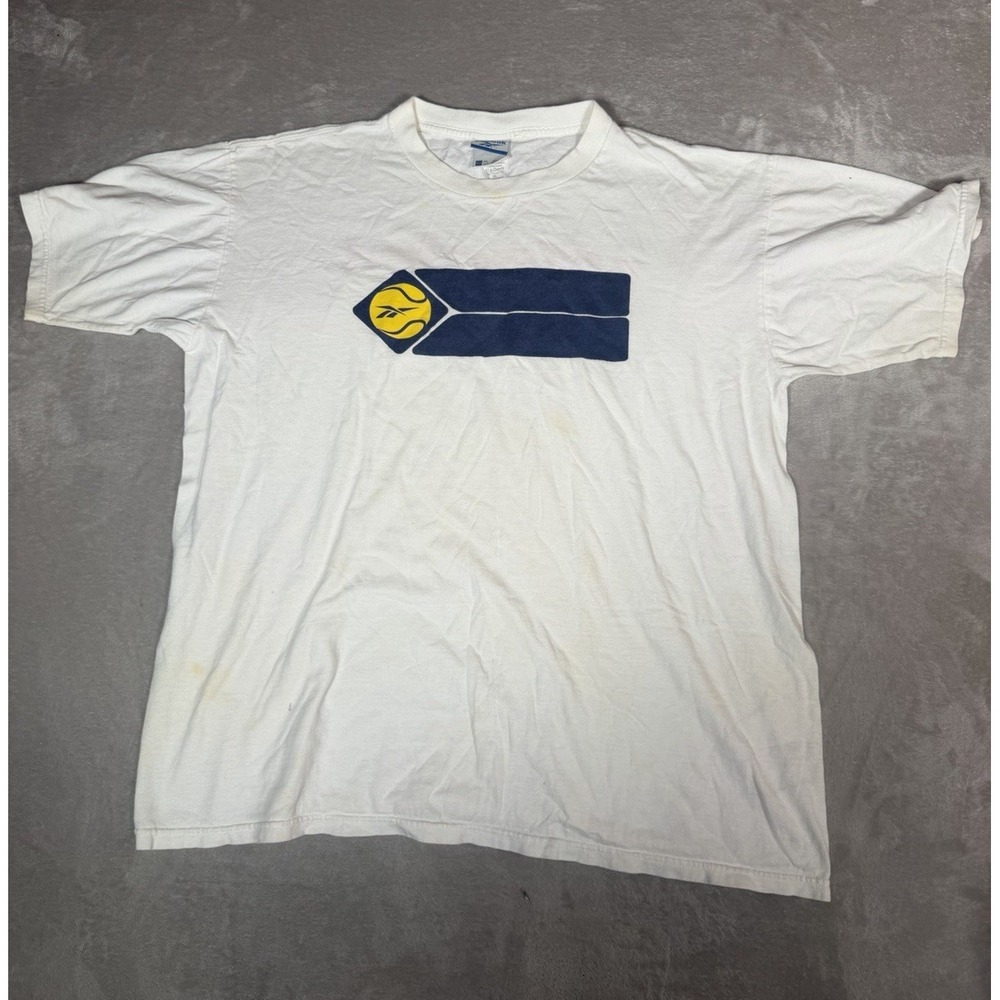 Reebok Logo Graphic Print Mens XL White Cotton Knit Crew Neck Short Sleeve Tee